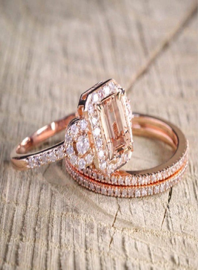 LRGKMCWTOB Fashion Elegant Women Gorgeous 18K Rose Gold Filled Morganite Ring Engagement Bridal Women Jewelry Set Size 6-10 (US 6) - Image 4